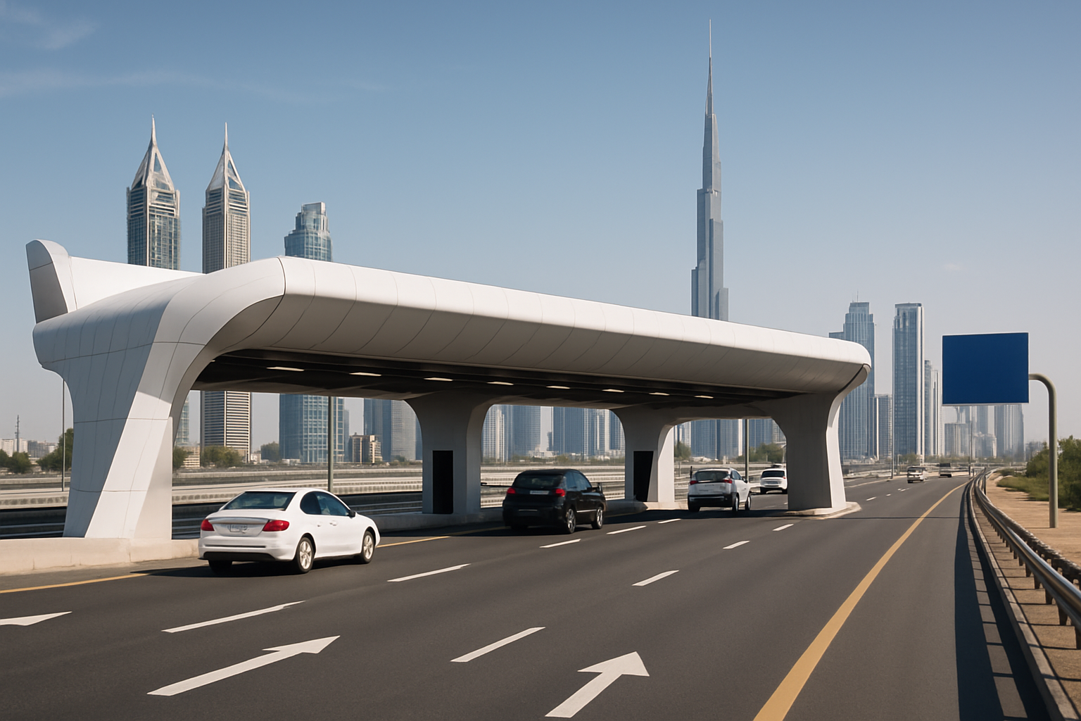 Modern toll gate on a Dubai highway
